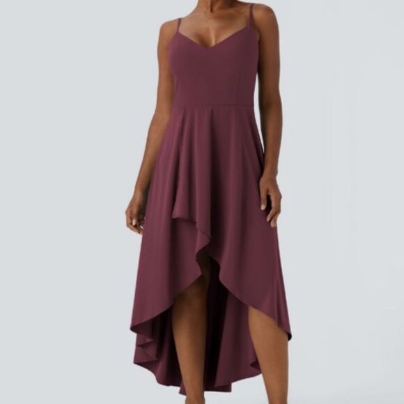 Halara Smocked Back Wrap Look Flowy High Low Maxi Dress Amaranth Size XL - Picture 7 of 11